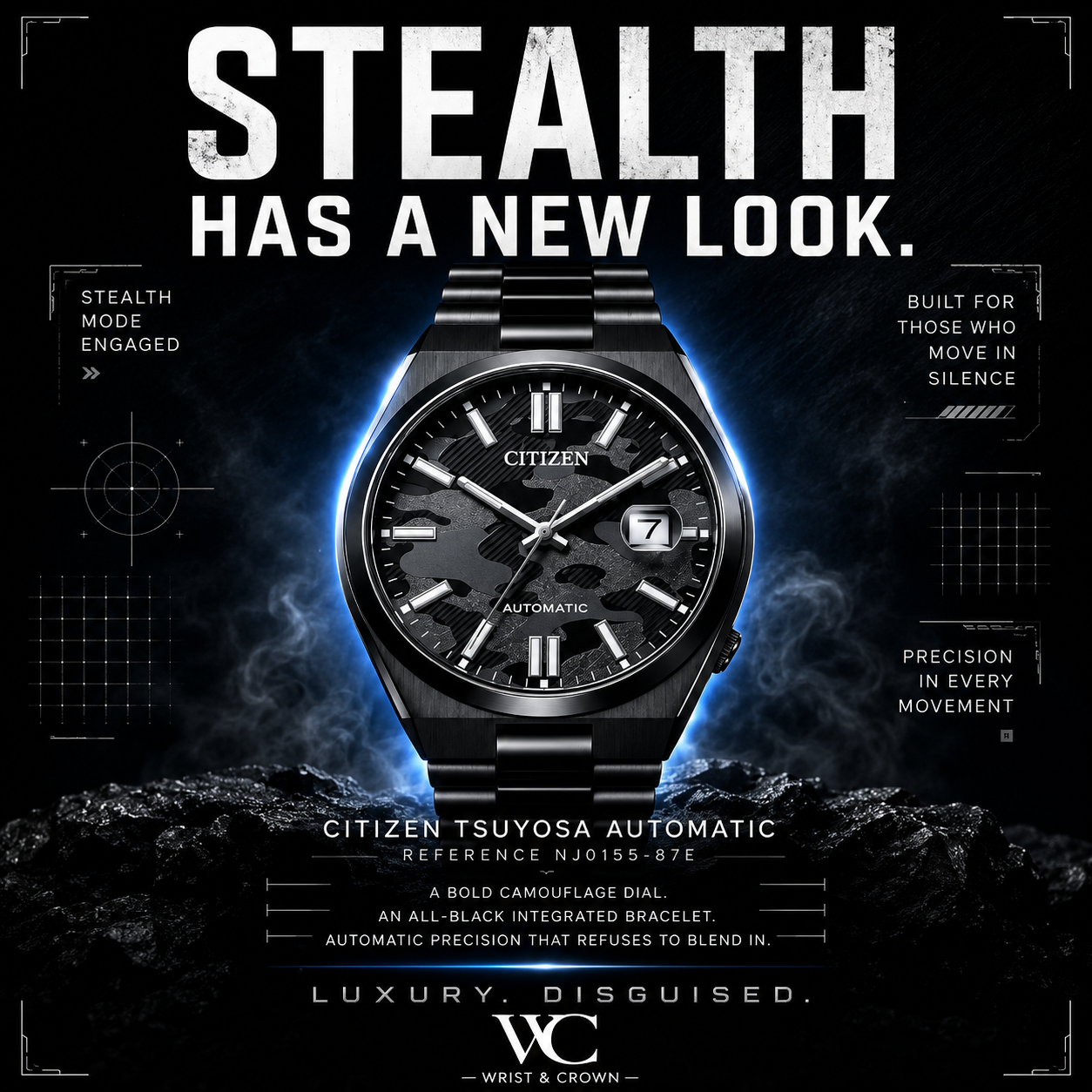 Citizen Tsuyosa NJ0155-87E 40mm Automatic Black Camo Dial Watch