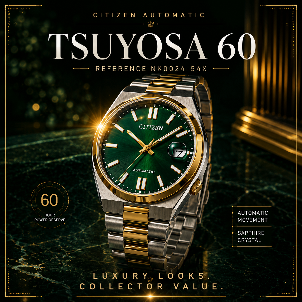 Citizen Tsuyosa 60 NK0024-54X 40mm Automatic Green Dial Two-Tone Watch