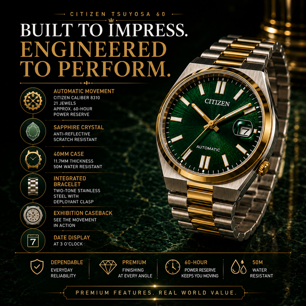Citizen Tsuyosa 60 NK0024-54X 40mm Automatic Green Dial Two-Tone Watch