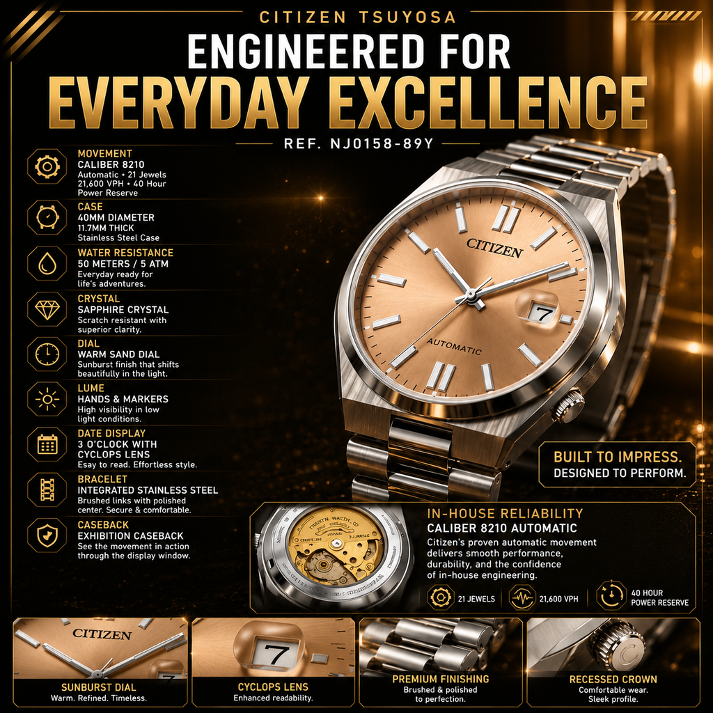 Citizen Tsuyosa NJ0158-89Y 40mm Automatic Warm Sand Dial Stainless Steel Watch