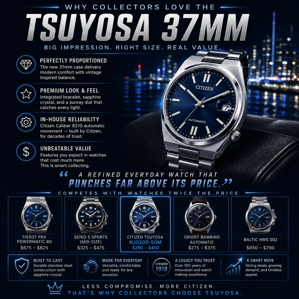 Citizen Tsuyosa 37mm Automatic NJ0200-50M Blue Sunray Dial Stainless Steel Watch