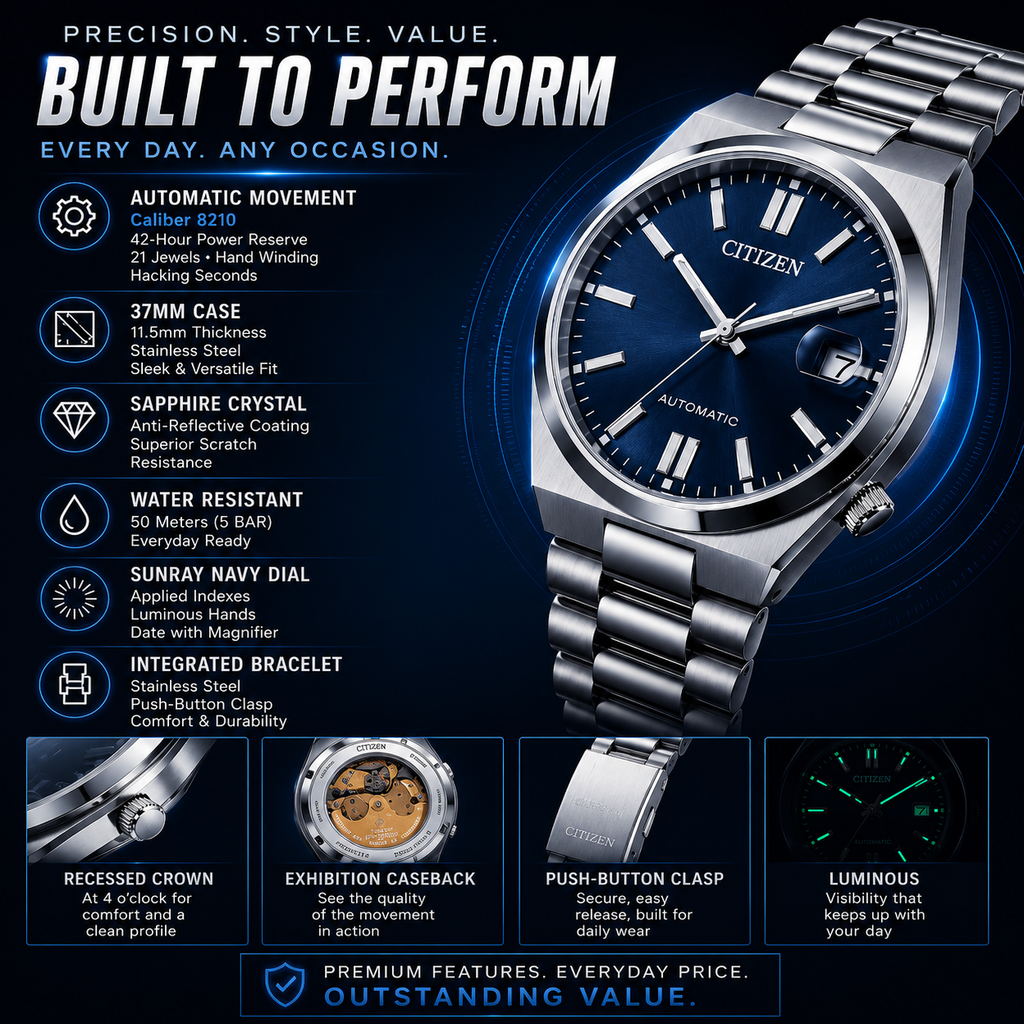 Citizen Tsuyosa 37mm Automatic NJ0200-50M Blue Sunray Dial Stainless Steel Watch