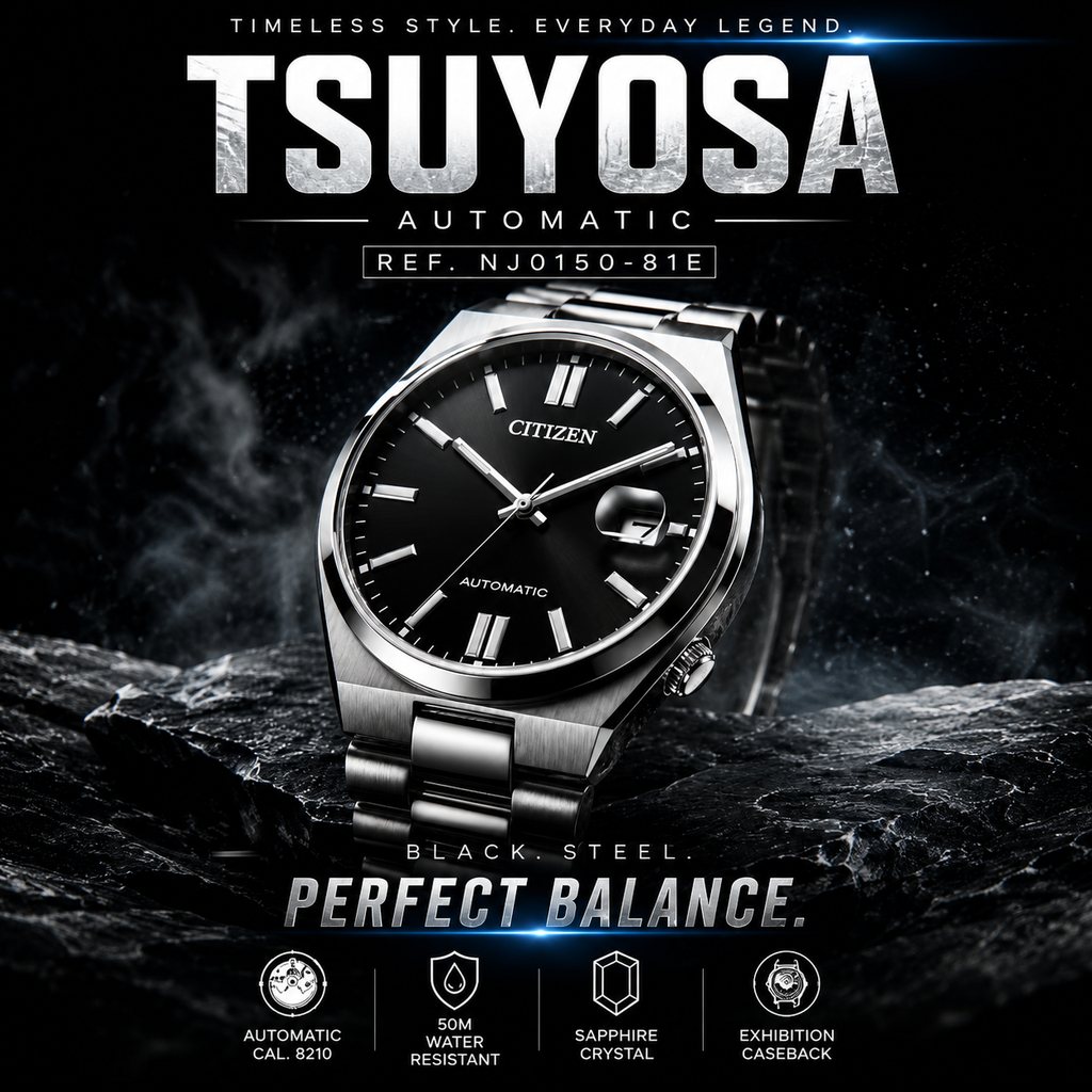 Citizen Tsuyosa Automatic Black Dial Stainless Steel 40mm Watch – NJ0150-81E
